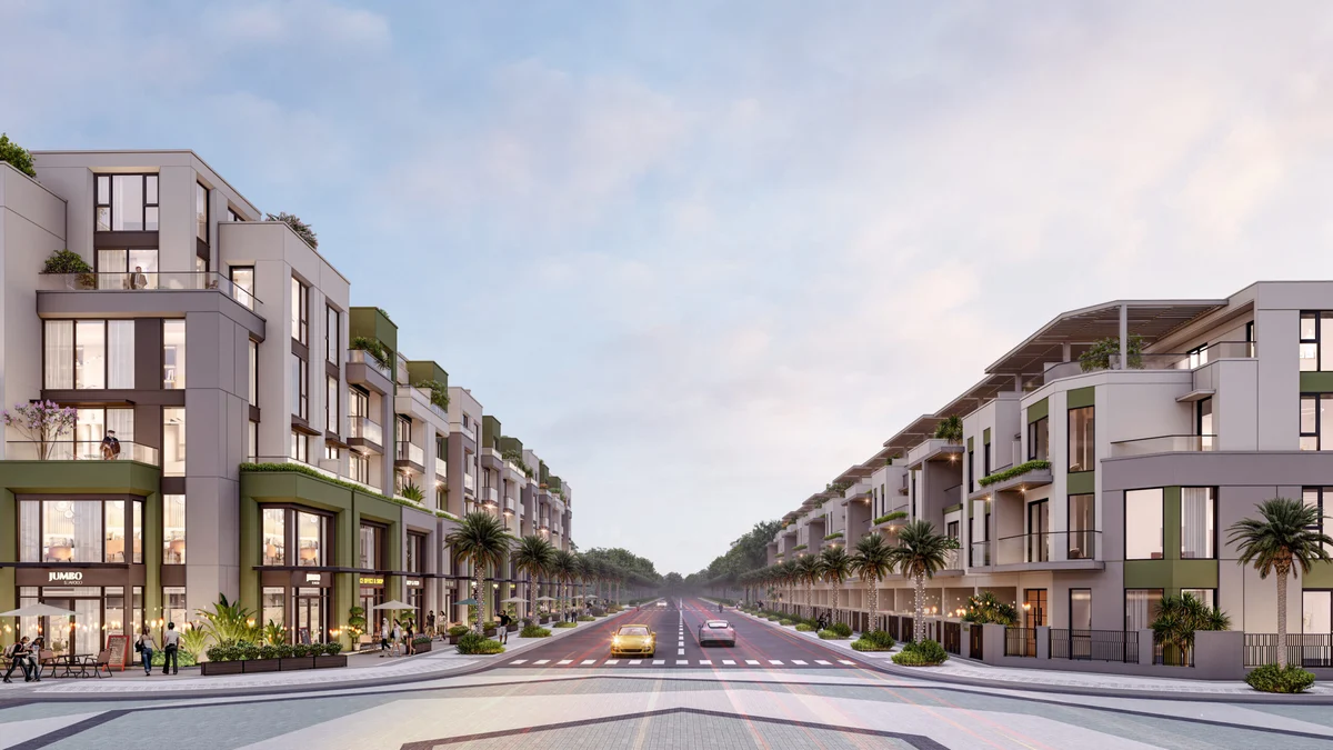 Phối cảnh tuyến phố nội khu QP Green Park Phối cảnh tuyến phố nội khu QP Green Park